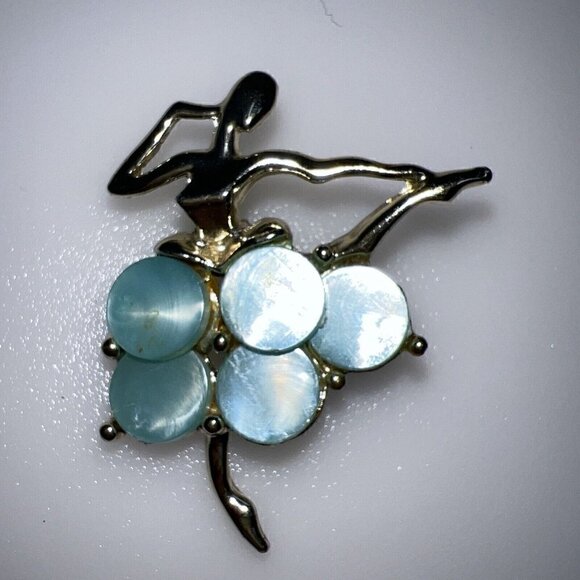 1950s mid century abstract ballerina pin pearlized green lucite on metal - Picture 2 of 4